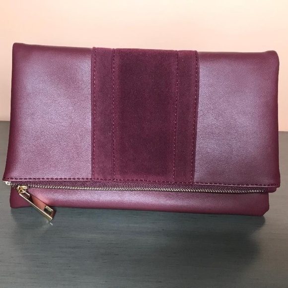 Summer & Rose Burgundy Leather/Suede Clutch - Picture 1 of 4
